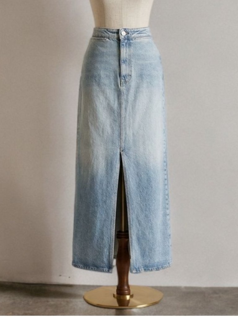 Farfetch Sunflower Sara Denim Maxi Skirt Front Slit Long Jean Bottom Minimalist — image 6 of 8